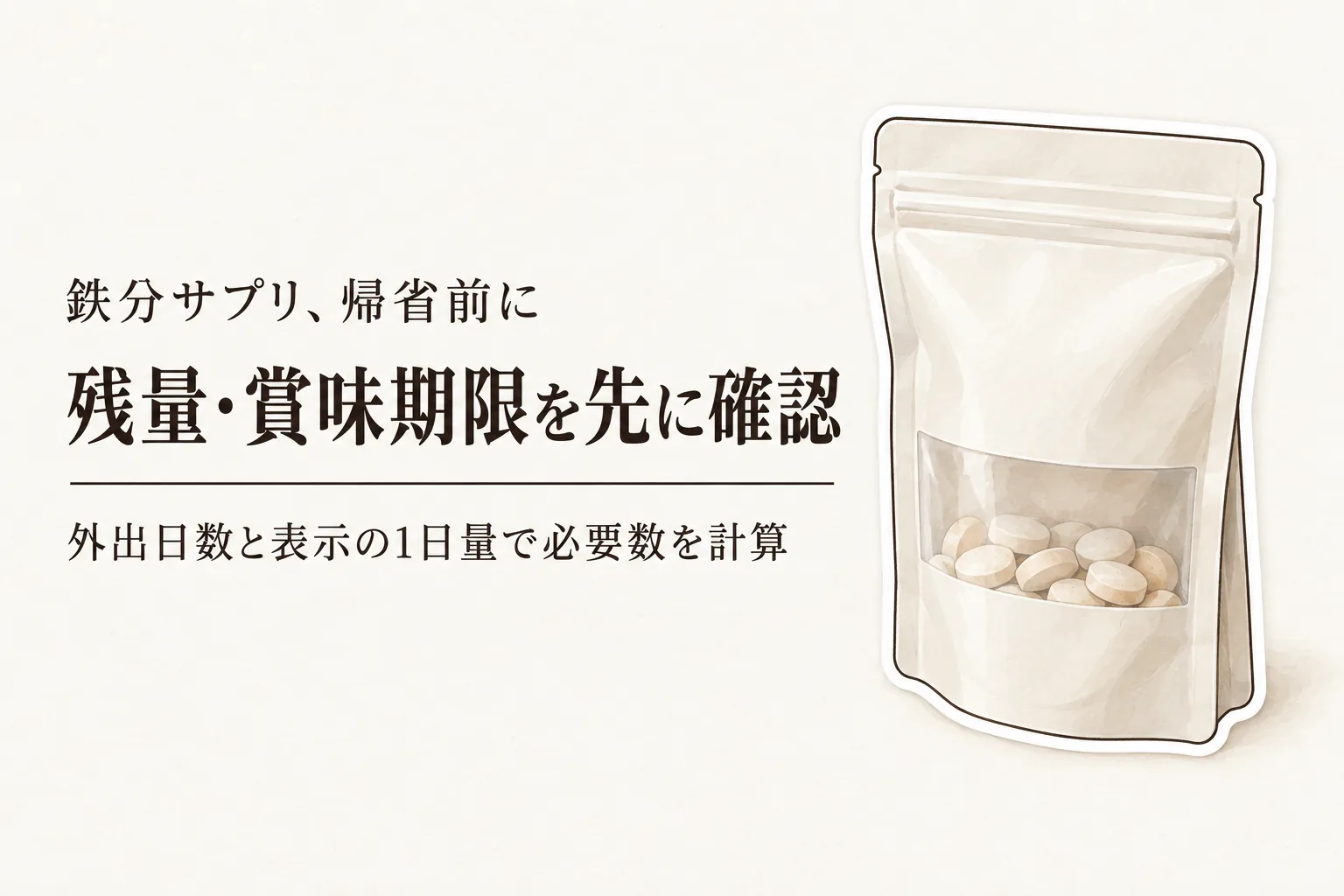 鉄分サプリの残量・賞味期限を年末年始前に確認｜袋入り・ボトル入りの留守中の保存